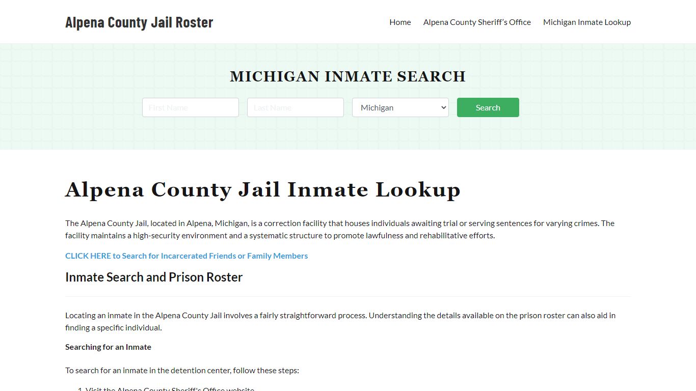 Alpena County Jail Roster Lookup, MI, Inmate Search